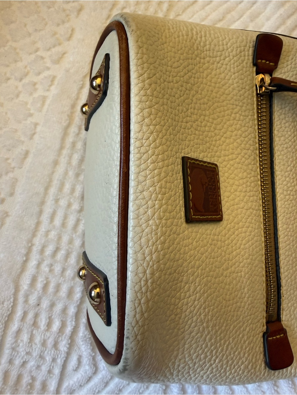 Dooney & Bourke Cream Pebbled Crossbody with Brown Trim - Picture 8 of 13